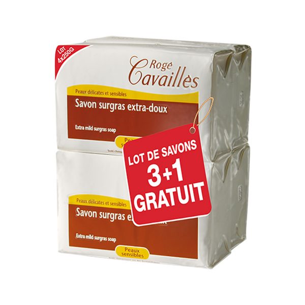 ROGÉ CAVAILLES SAVON PARFUME EXTRA DOUX 250G X3+1 OFFERT